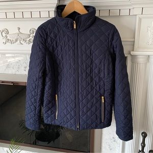 J. Crew womens quilted navy blue jacket mock neck zippered coat